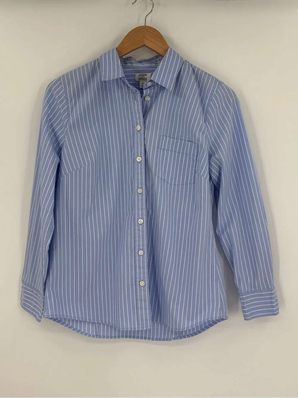 J.Crew Cotton Blend Striped Button-Down Shirt | Blue / White | Medium Petite